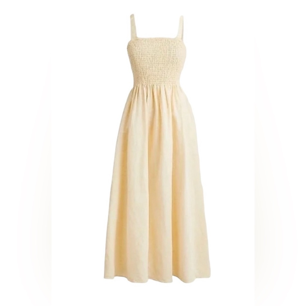 NWT J. Crew Linen Smocked Beach Midi Dress in Warm Honey 2X